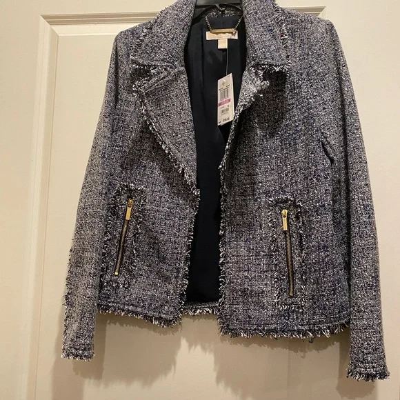 MICHAEL KORS NWT MOTORCYCLE JACKET Size-6 NAVY - Picture 3 of 6